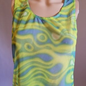 Terry Sheer Cycling Scoop Neck Tank Top, Sz Med
